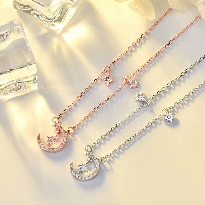 S925 Silver Star and Moon Necklace for Women