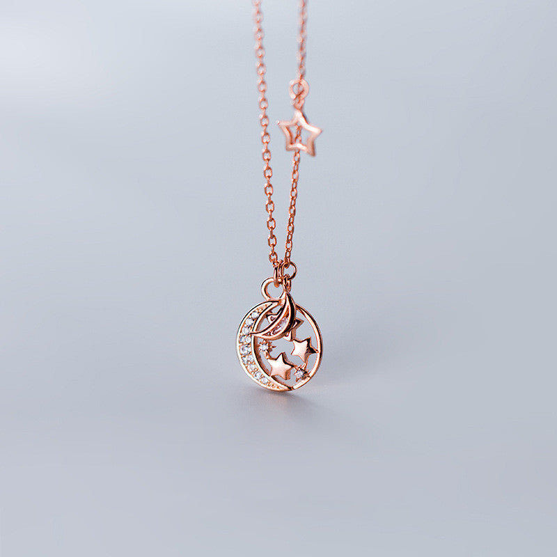 S925 Silver Necklace with Star and Moon Design