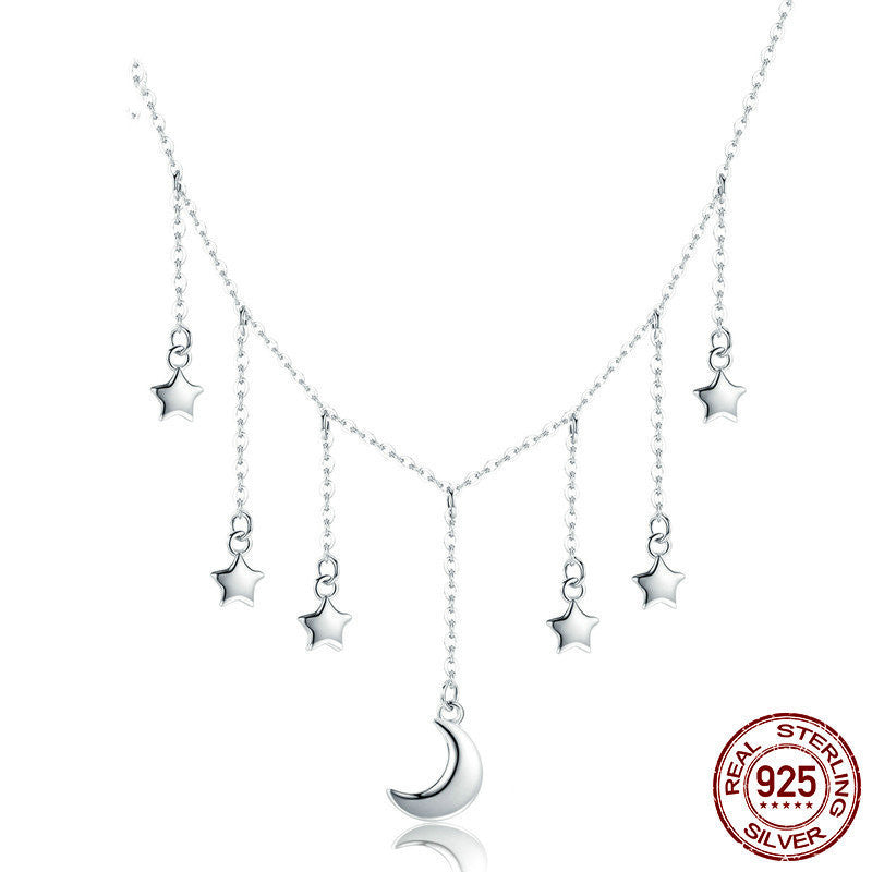 S925 Silver Necklace with Dazzling Star and Moon