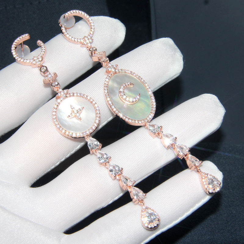 Mother-of-Pearl Silver Star and Moon Art Earrings