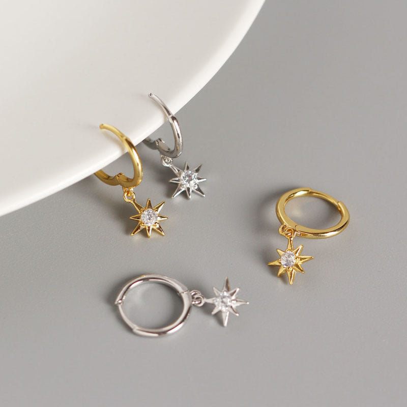 Minimalist Octagonal Star S925 Silver Stud Earrings