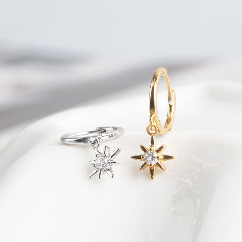 Sterling Silver Star Earrings - Minimalist Design S925