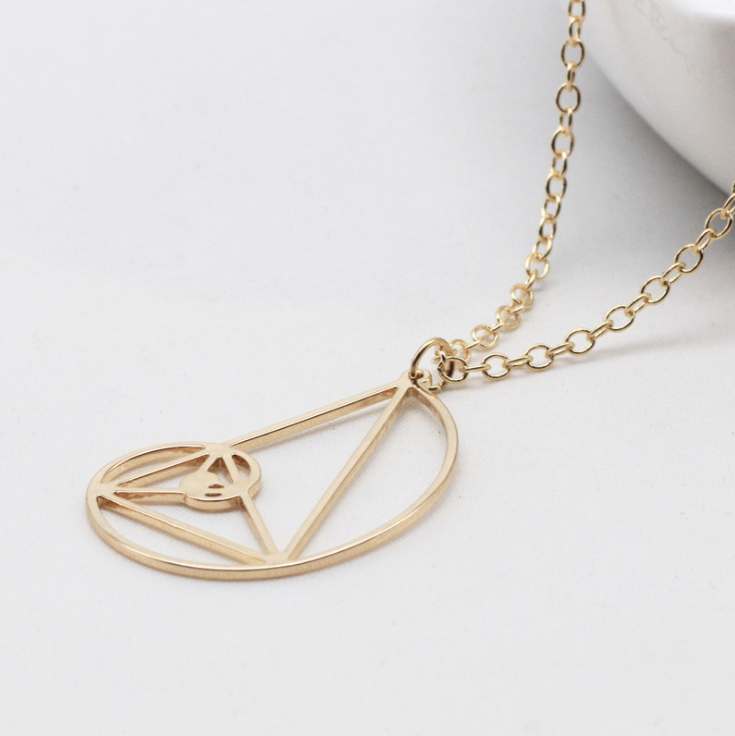 Geometric Triangle and Spiral Necklace with Fibonacci Pendant