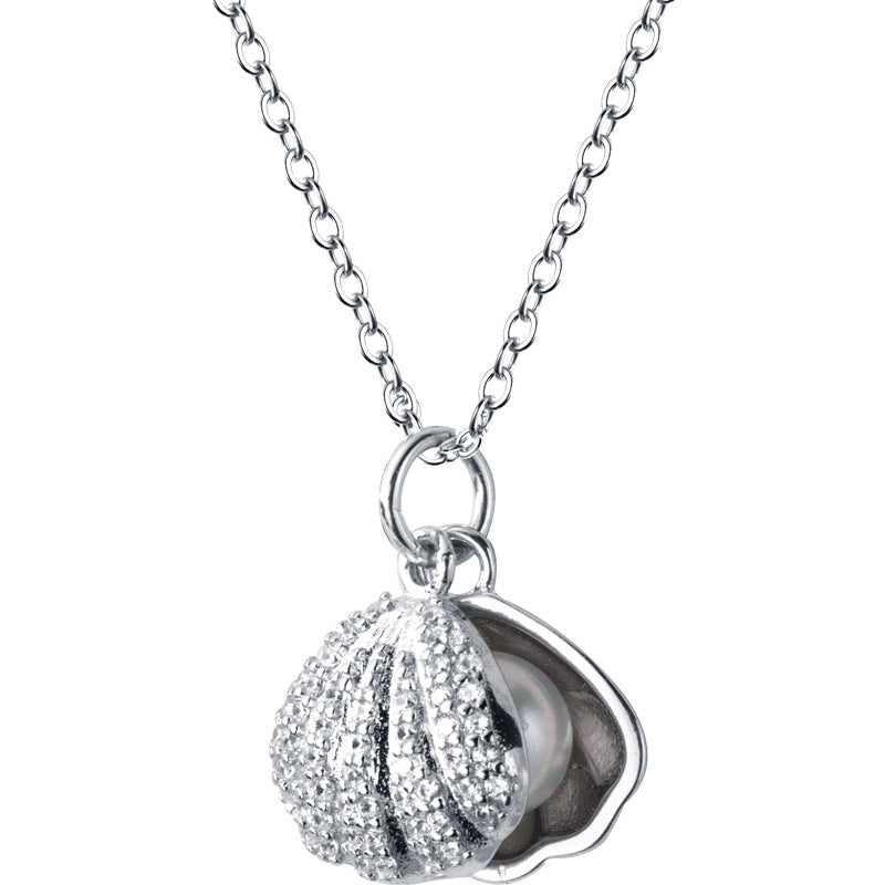 S925 Silver Necklace with Shell Pendant and Pearls