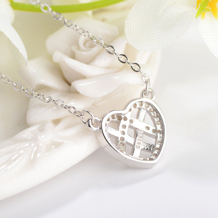 S925 Silver Heart Pendant Crystal Necklace