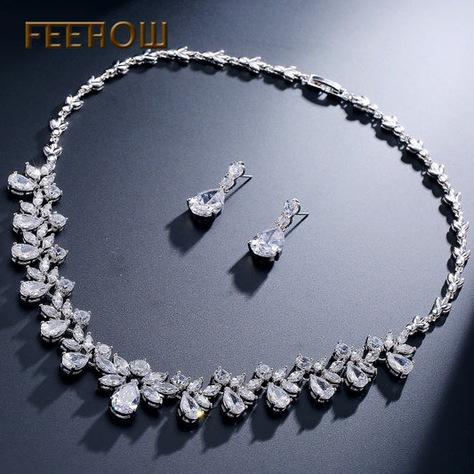 New Gemstone Jewelry Set with Zircon Necklace & Earrings