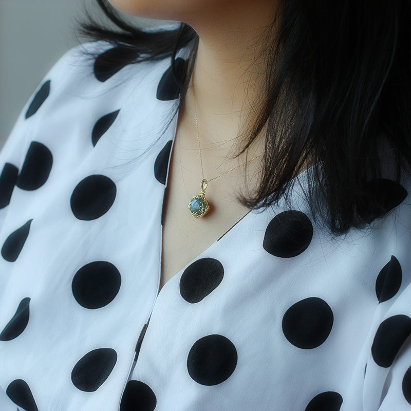 S925 Silver 14K Gold Crystal Pendant Necklace for Women