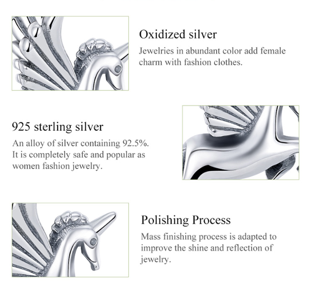 S925 Silver DIY Beads Unicorn Pendant SCC704