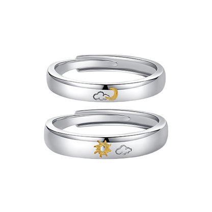 Sun Moon Flying Cloud Open Ring for Couples
