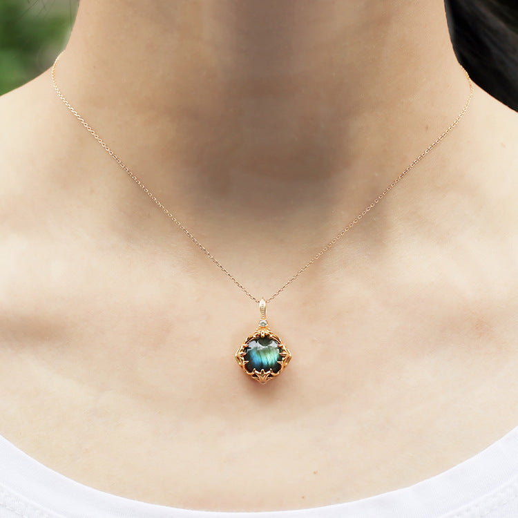S925 Silver 14K Gold Crystal Pendant Necklace for Women
