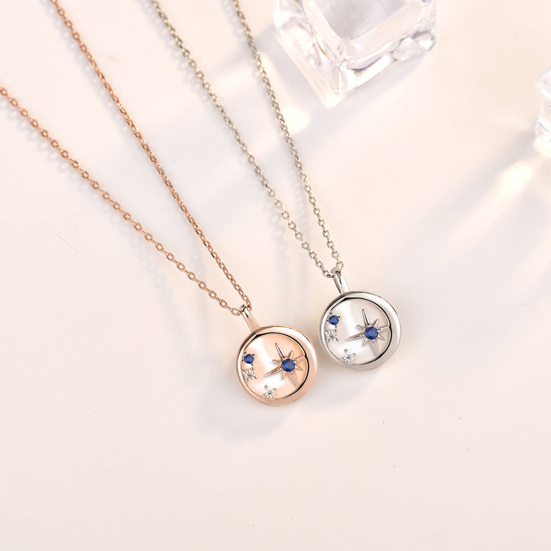 S925 Silver Natural Mother-of-Pearl Star Moon Necklace