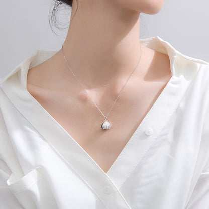 S925 Silver Necklace with Shell Pendant and Pearls