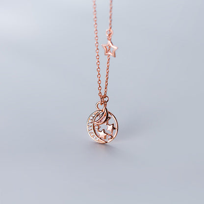 S925 Silver Necklace with Star and Moon Design