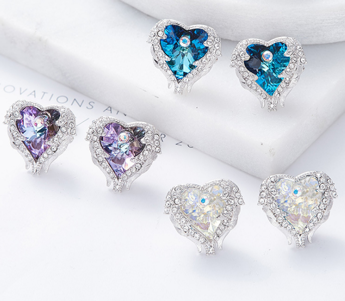 Angel Wings Swarovski Crystal Earrings (Ocean Heart)
