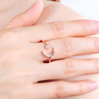 Star and Moon Ring in 925 Silver