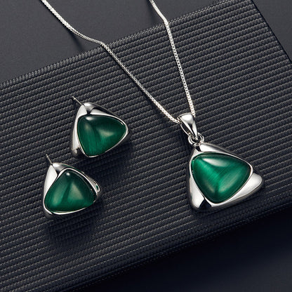 Geometric Triangle Cat Eye Necklace and Earring Set
