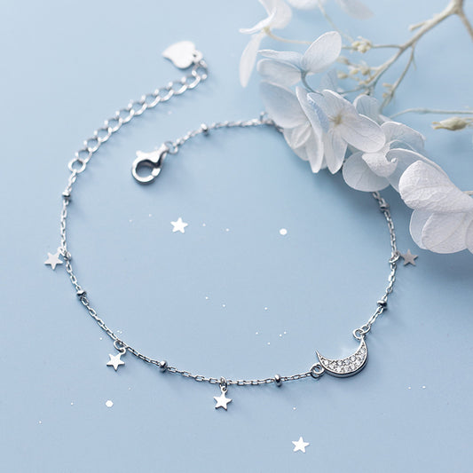 Minimalist Star and Moon Bracelet with S925 Silver