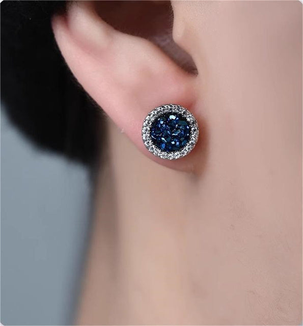 925 Silver Men's Earrings with Black Crystal Design
