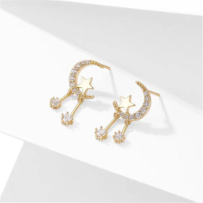 S925 Silver Minimalist Moon Star Stud Earrings