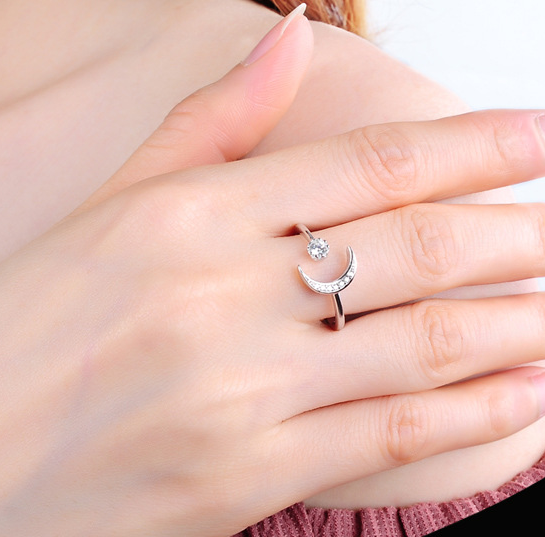 Star and Moon Ring in 925 Silver