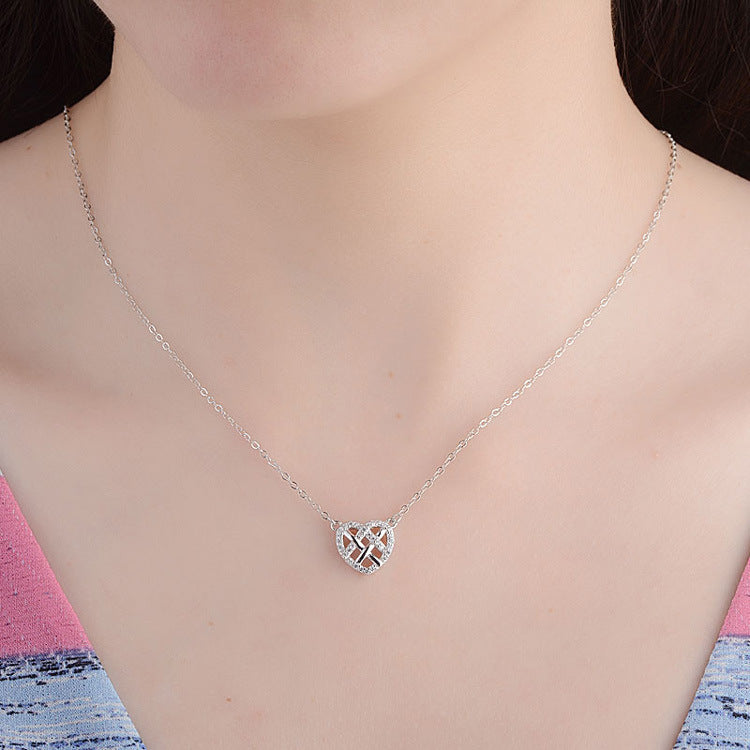 S925 Silver Heart Pendant Crystal Necklace