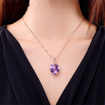 Amethyst Heart Crystal Pendant Necklace