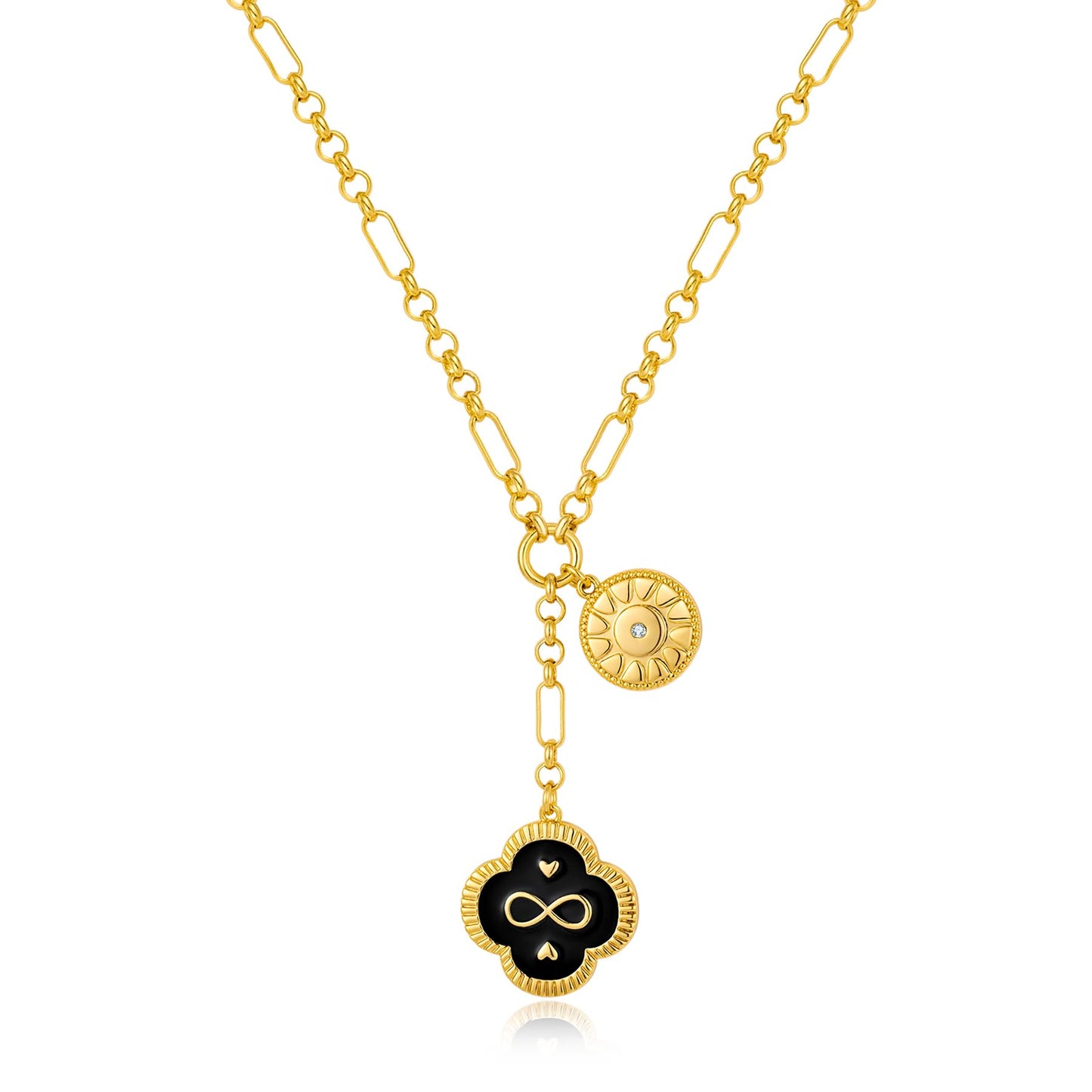 Black Leaf Infinity Pendant Necklace Paperclip Chain Necklace