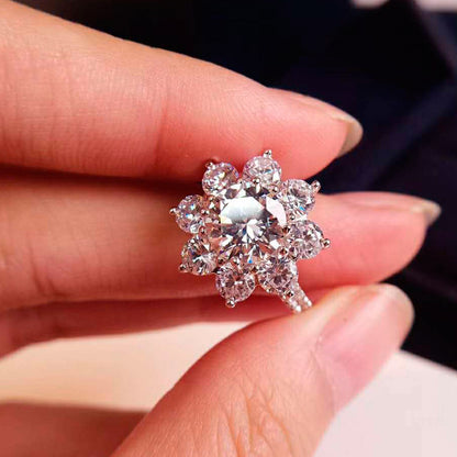 Sunflower Elegance 2ct Diamond Silver Ring