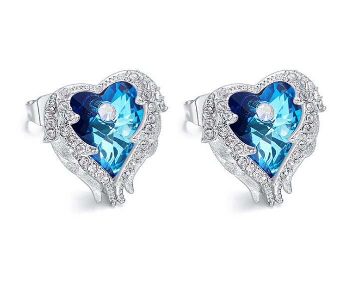 Angel Wings Swarovski Crystal Earrings (Ocean Heart)
