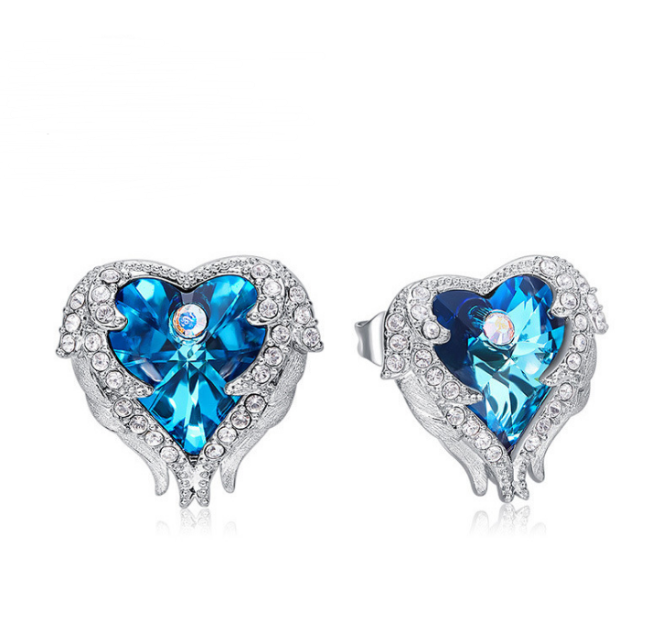 Angel Wings Swarovski Crystal Earrings (Ocean Heart)