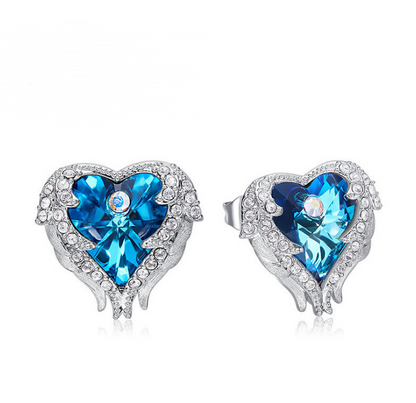 Angel Wings Swarovski Crystal Earrings (Ocean Heart)