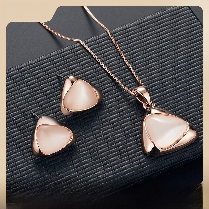 Geometric Triangle Cat Eye Necklace and Earring Set