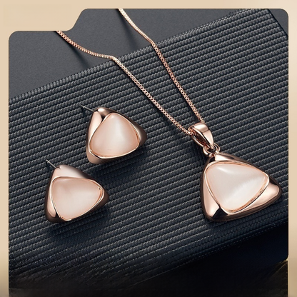 Geometric Triangle Cat Eye Necklace and Earring Set