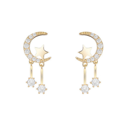 S925 Silver Minimalist Moon Star Stud Earrings