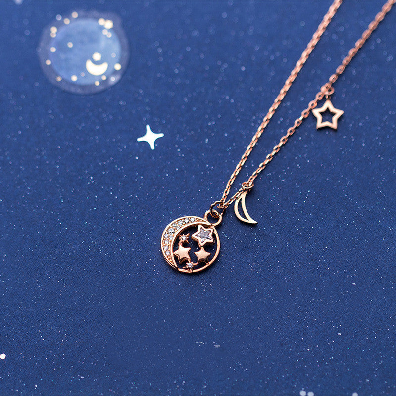 S925 Silver Necklace with Star and Moon Design