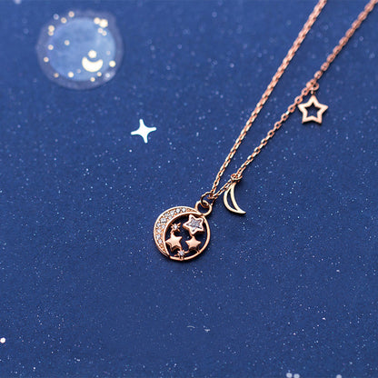 S925 Silver Necklace with Star and Moon Design
