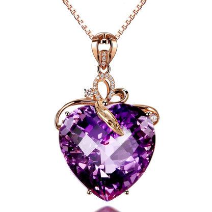 Amethyst Heart Crystal Pendant Necklace