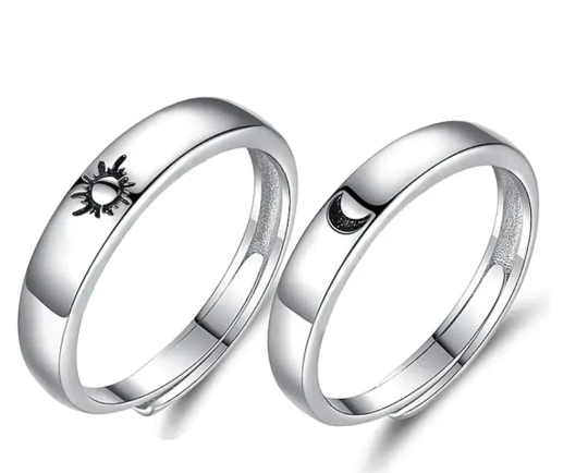 Moon and Sun Silver 925 Couples Ring Set (One Pair)