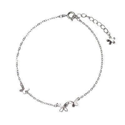 S925 Silver Butterfly Bracelet with Floral Tassels