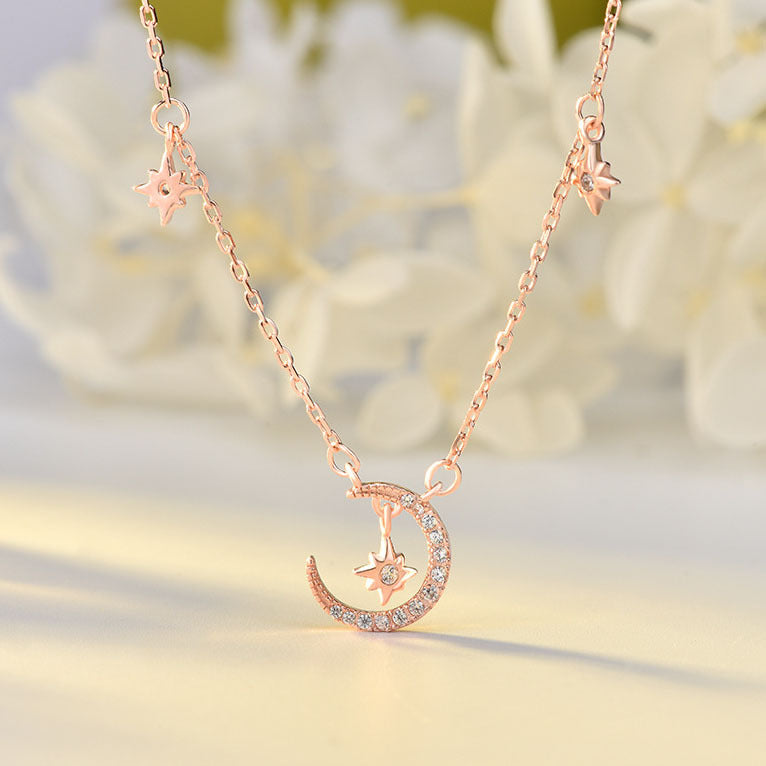 S925 Silver Star and Moon Necklace for Women
