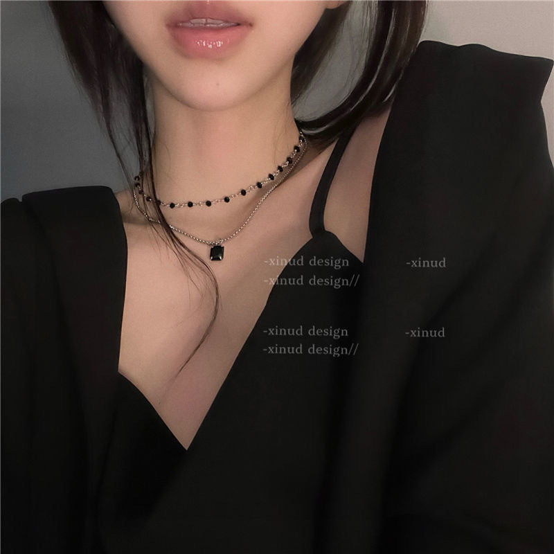 Layered Black,White, and Blue Diamond Necklace - Minimalist Chic Design