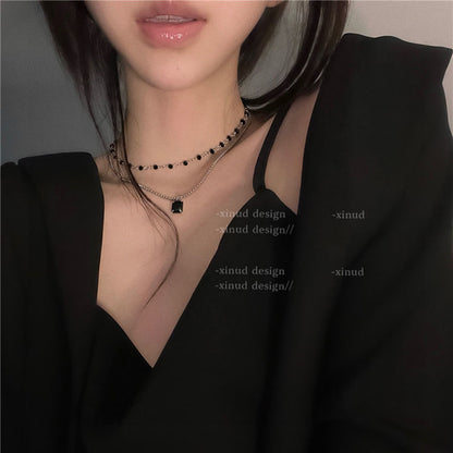 Layered Black,White, and Blue Diamond Necklace - Minimalist Chic Design
