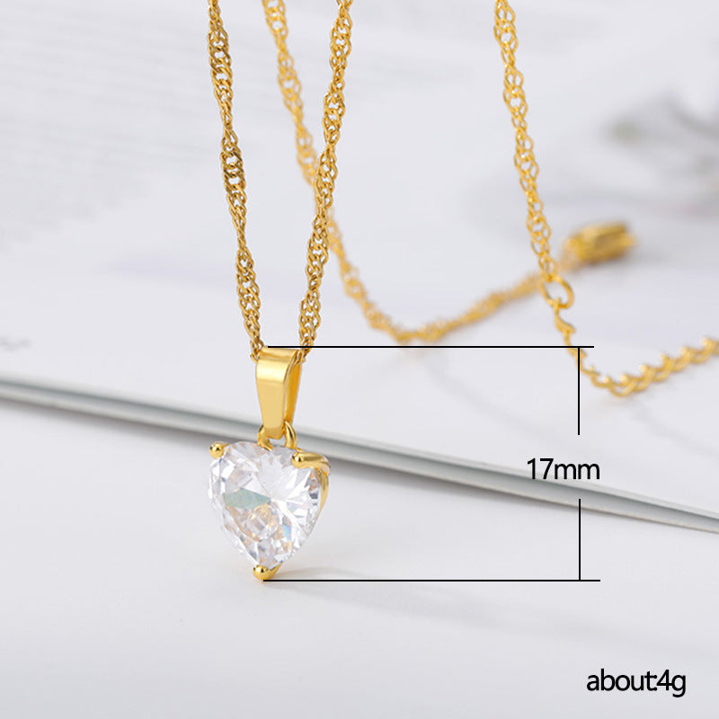 Korean Heart Zircon Charm Necklace