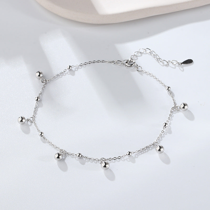 S925 Sterling Silver Glossy Round Beads Anklet for Women