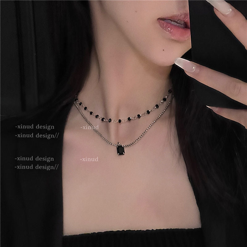 Layered Black,White, and Blue Diamond Necklace - Minimalist Chic Design