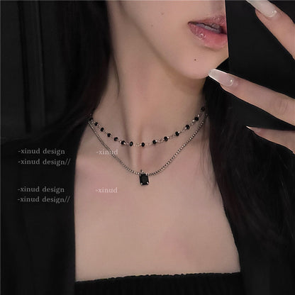 Layered Black,White, and Blue Diamond Necklace - Minimalist Chic Design
