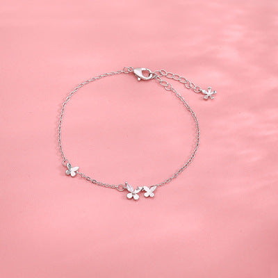 S925 Silver Butterfly Bracelet with Floral Tassels