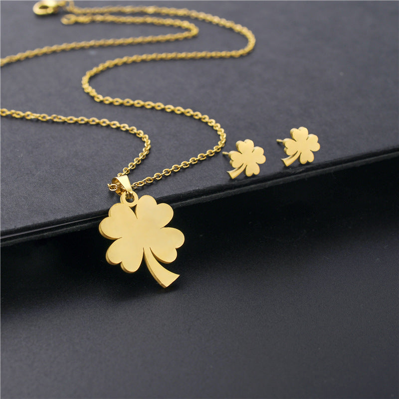 Fashionable Geometric Clover Necklace and Earring Set