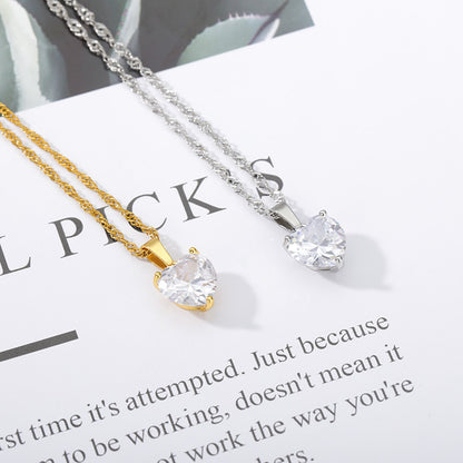 Korean Heart Zircon Charm Necklace