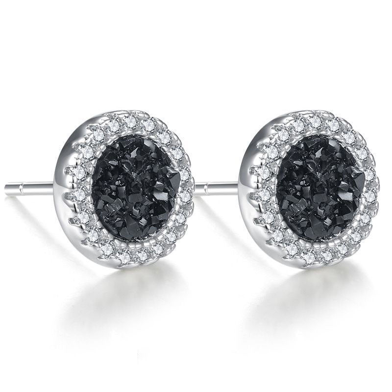 925 Silver Men's Earrings with Black Crystal Design